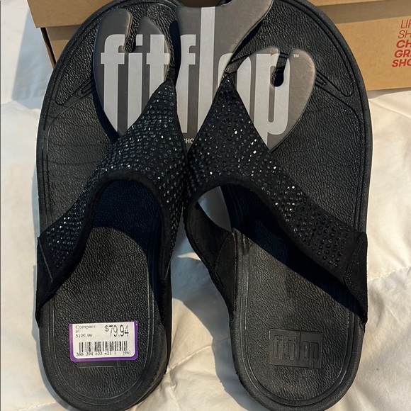 NWT FitFlop Glittery Black Sandals - size 9 - Picture 3 of 3